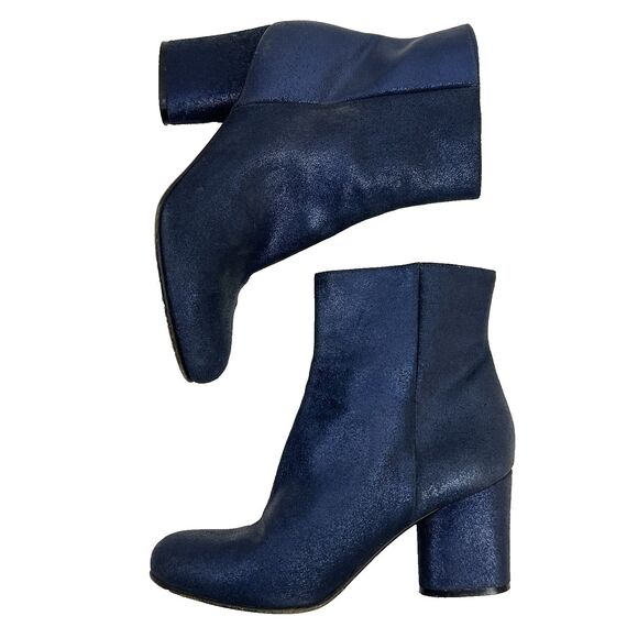 Maison Margiela Ankle Boots Size 38 Navy Blue Metallic Heels Leather Italy - Picture 6 of 16